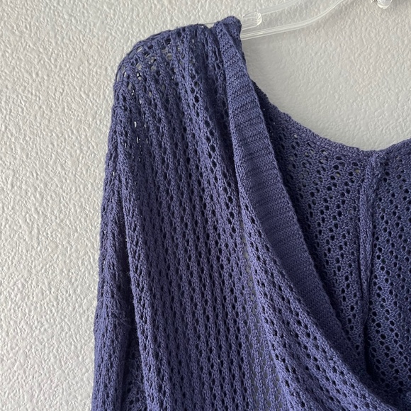 Navy Open Knit Hooded Long Cardigan - Picture 9 of 11